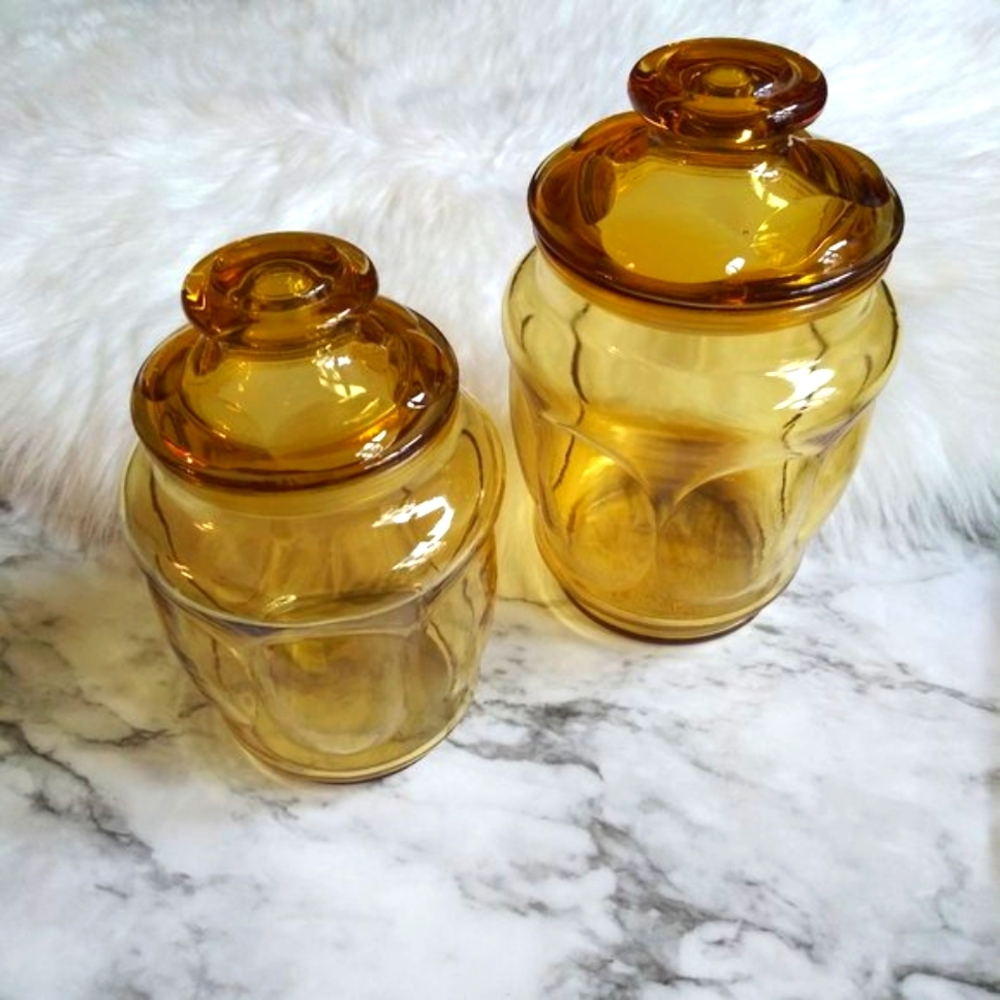 Vintage Amber Glass Canisters (2 pc)